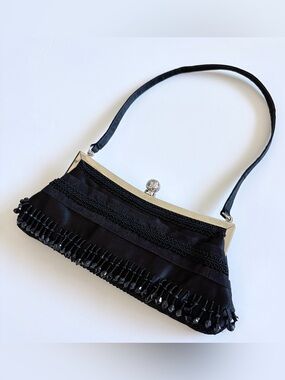 Goldco Classic Black Evening Handbag with Beaded Trim